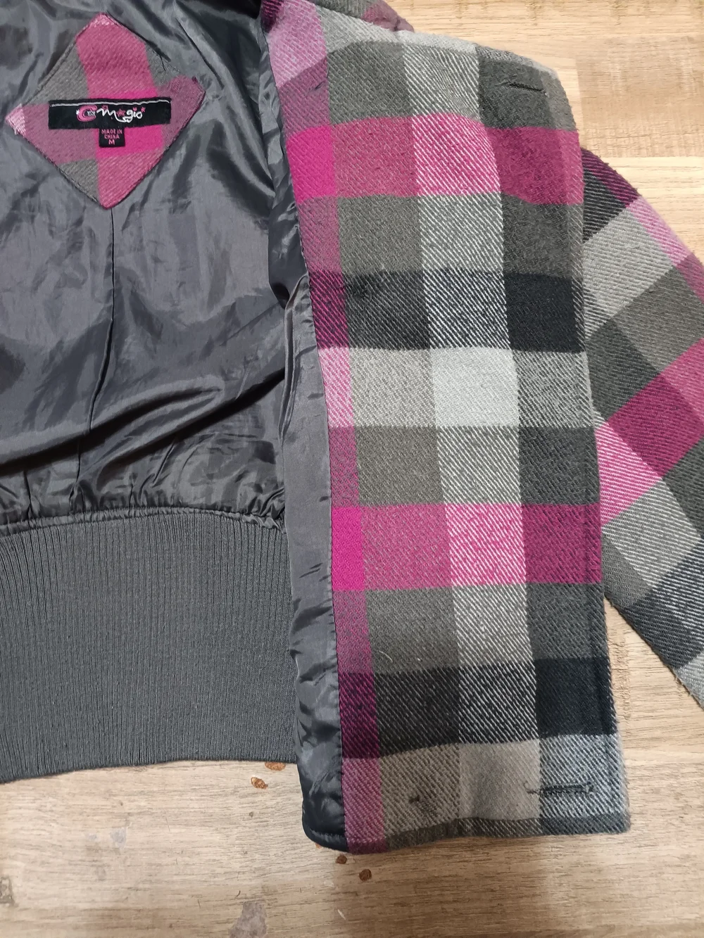 Girls Plaid Knit Button-Front Jacket - Pink & Gray C. Magic SZ M